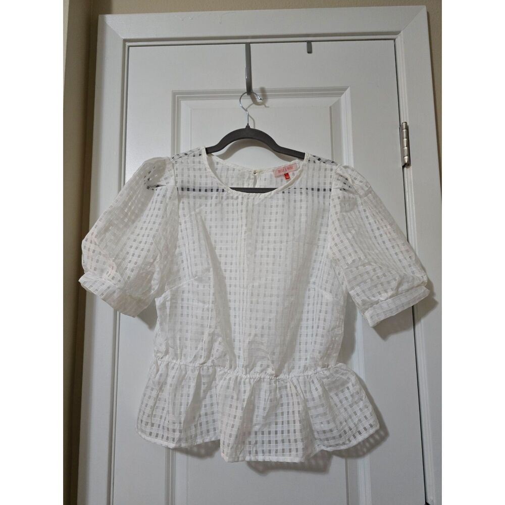 Mele & Pere White Windowpane Peplum Top, Size L